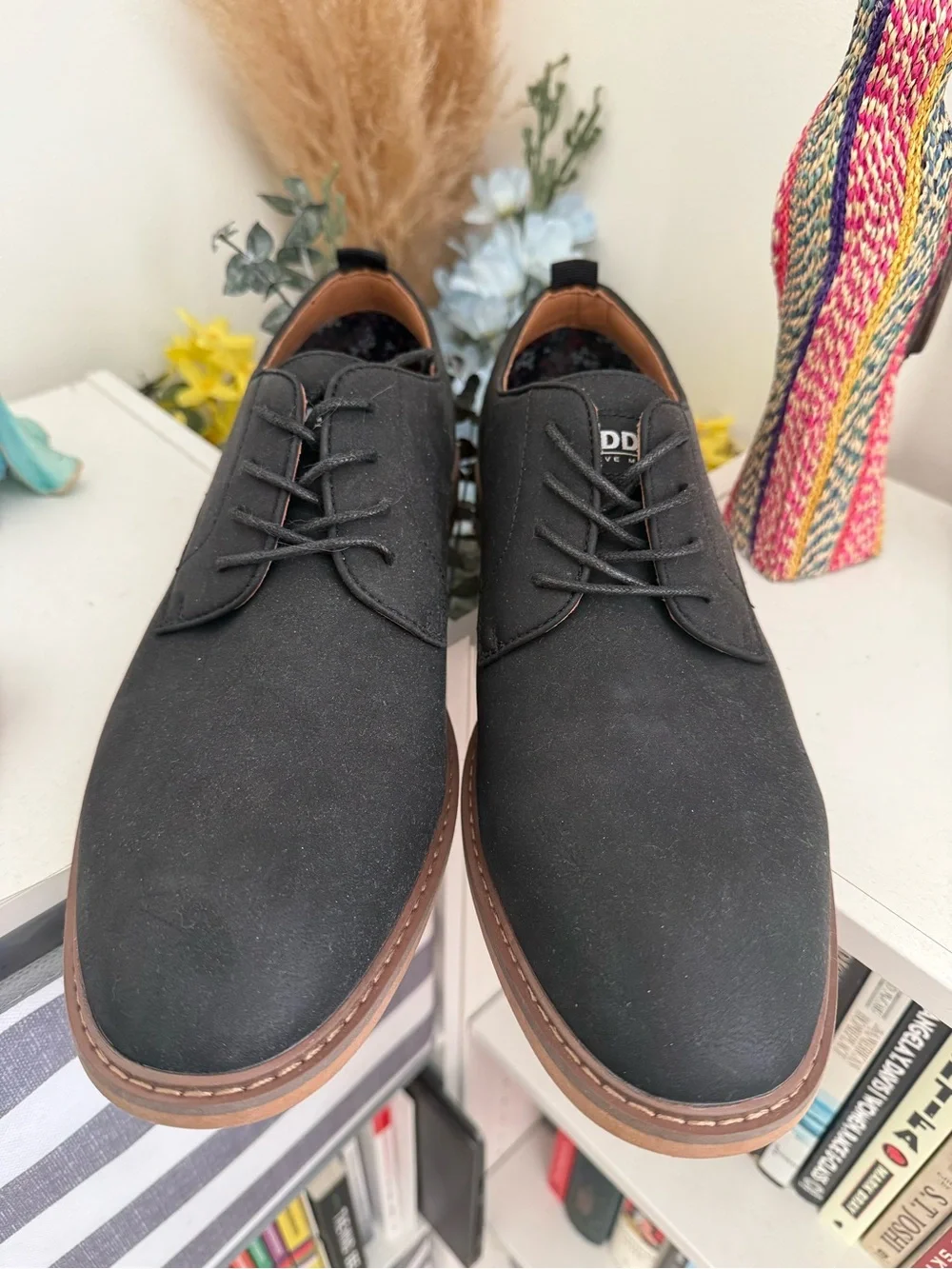 Steve Madden Black Suede Derby Shoes with Tan Welt